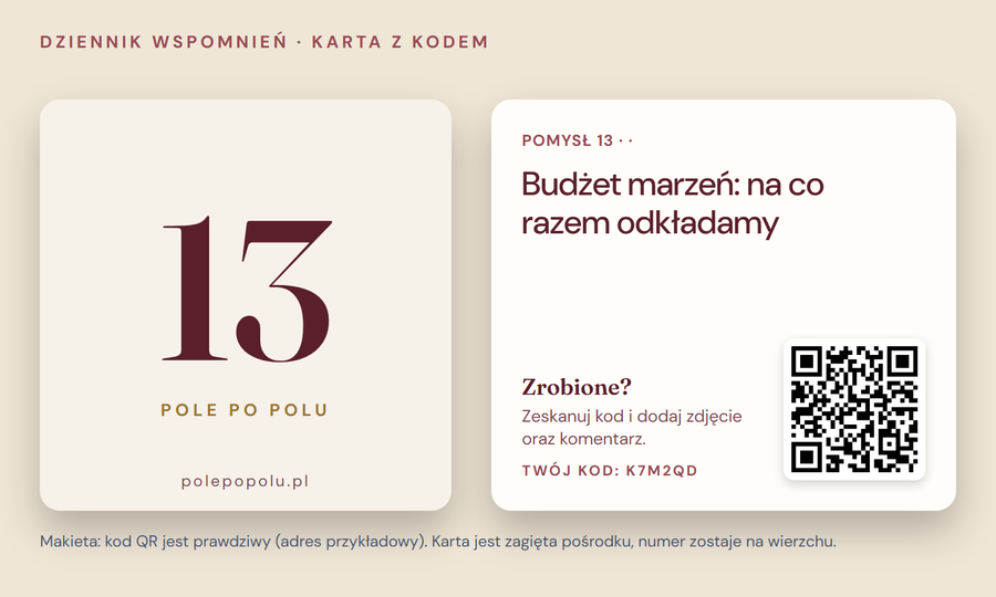 Karta Dziennika wspomnień o ślubie z kodem QR i kodem zestawu