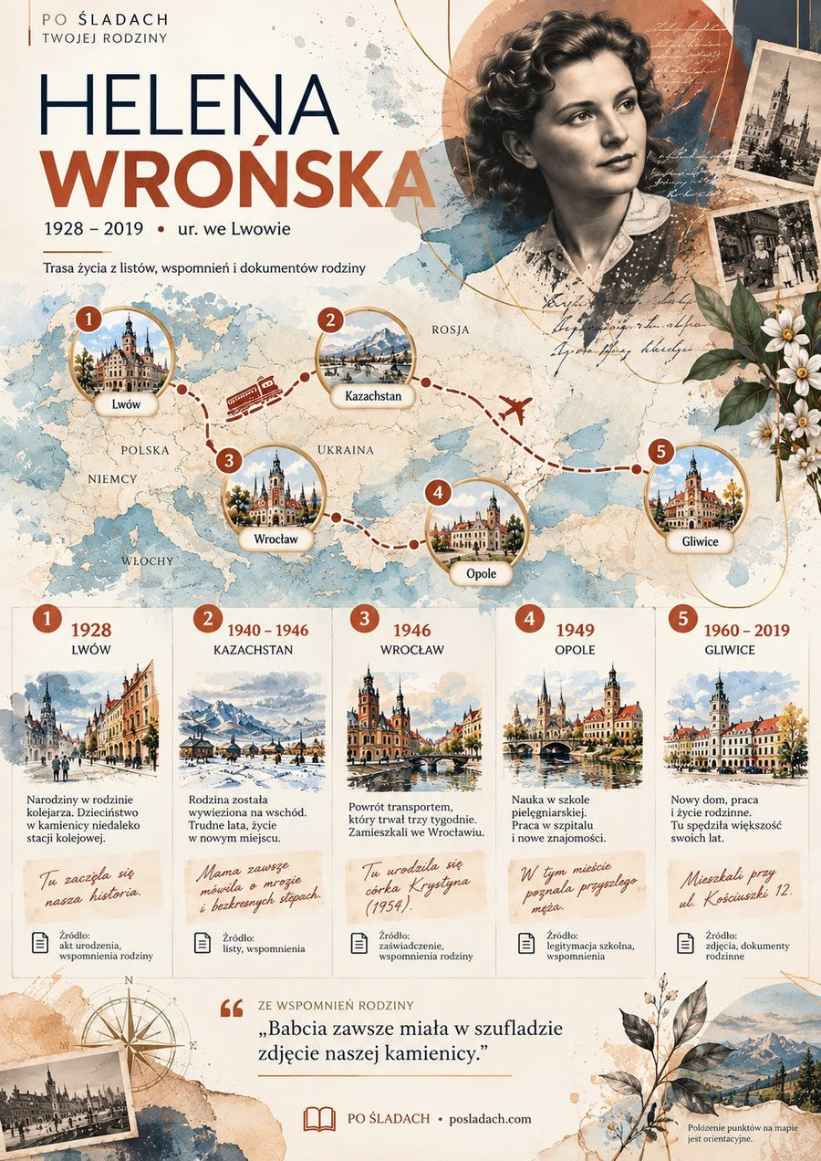 Przykładowy plakat Po śladach Twojej rodziny, styl nowoczesny