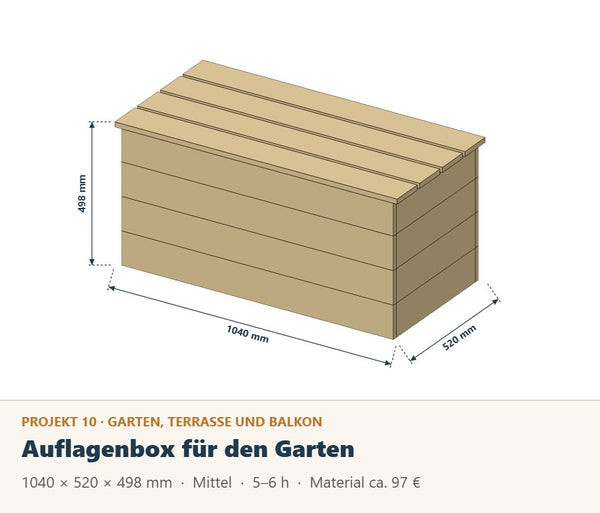 Auflagenbox aus Holz selber bauen: Bauplan 100 × 50 cm