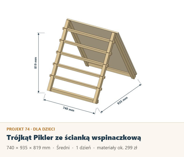 Trójkąt Pikler ze ścianką wspinaczkową: plan z listą materiałów