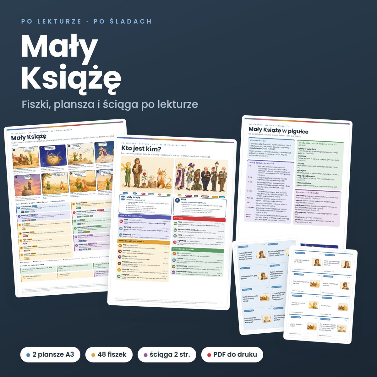 Mały Książę: fiszki, plansza i ściąga po lekturze (PDF do druku)