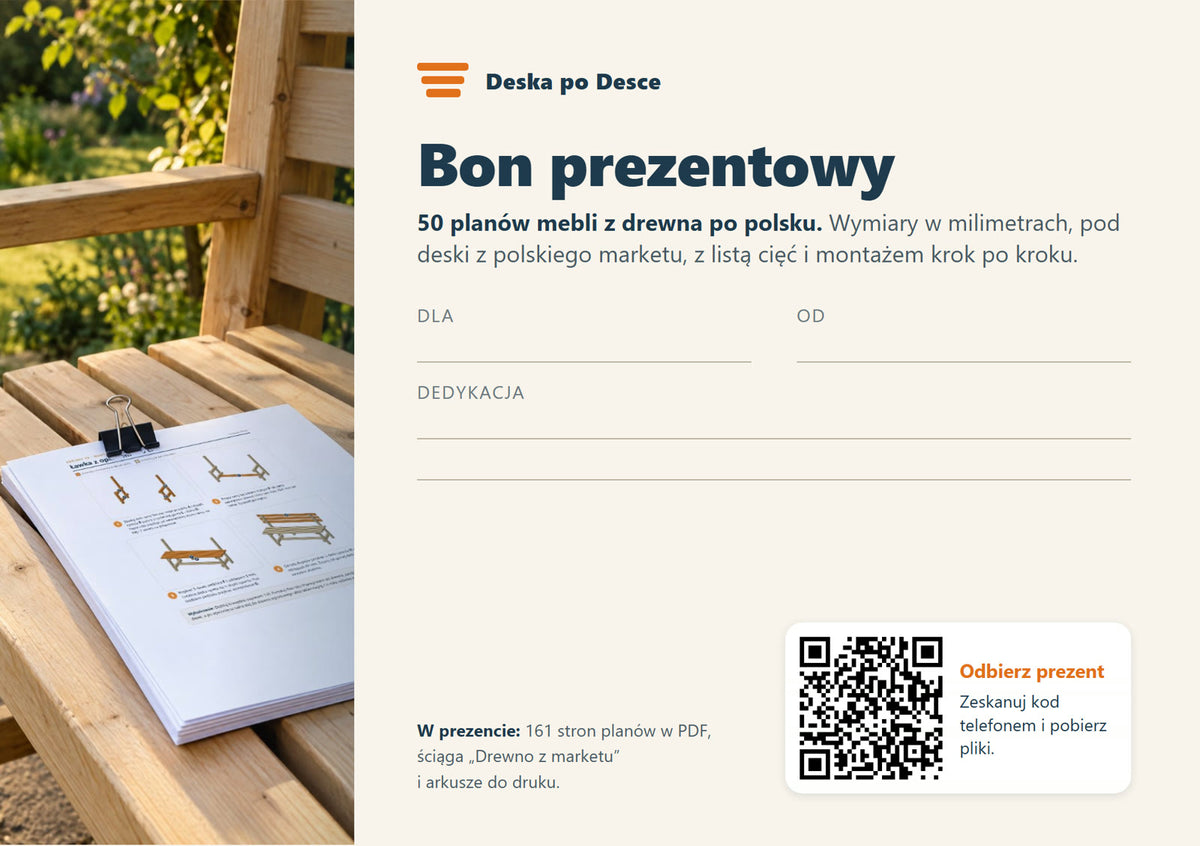 Bon prezentowy Deska po Desce z miejscem na dedykację i kodem QR