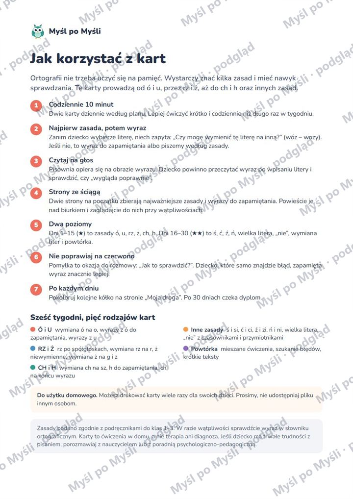 Myśl po Myśli, Ortografia krok po kroku: strona Jak korzystać