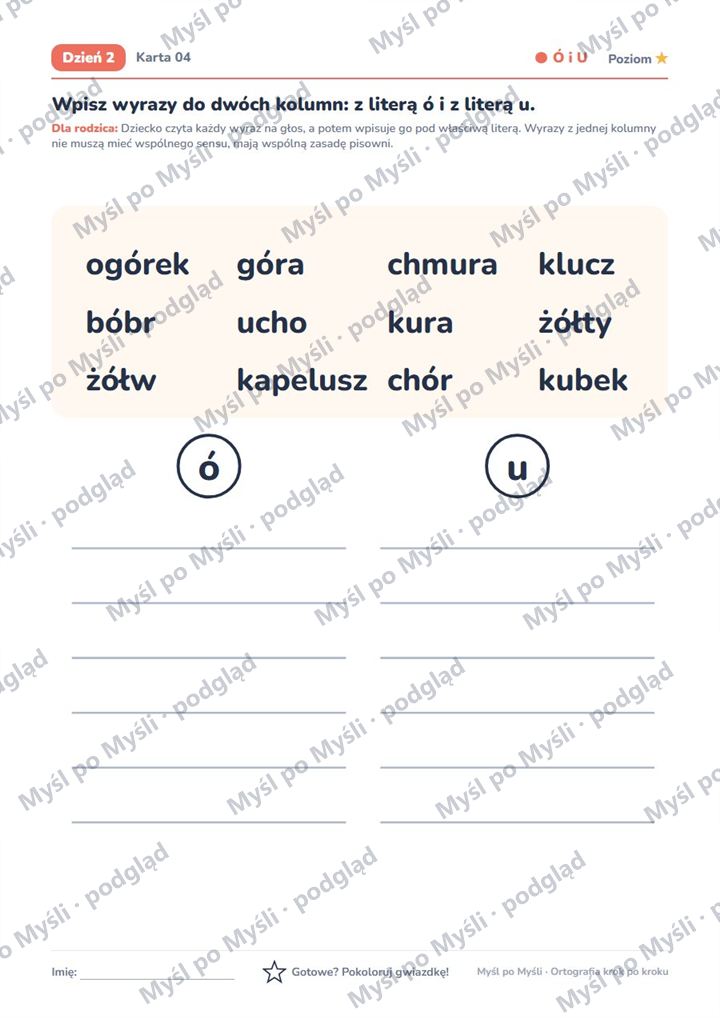 Myśl po Myśli, Ortografia krok po kroku: sortowanie