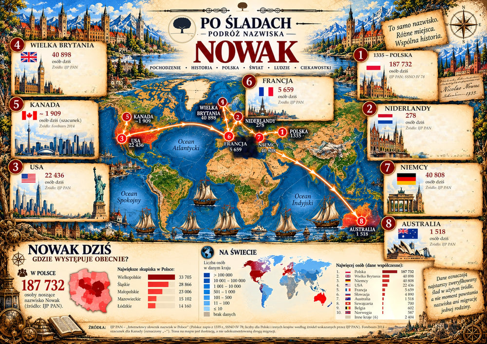 Plakat Podróż nazwiska Nowak, wersja językowa: pl