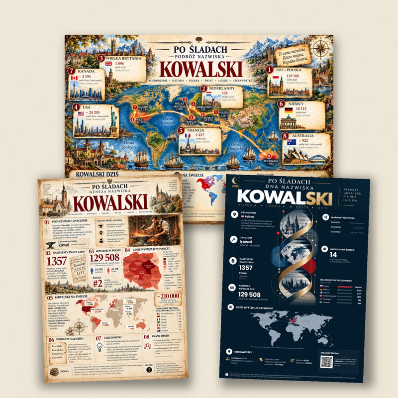 Zestaw trzech plakatów dla nazwiska Kowalski